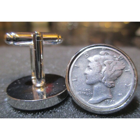 Silver Mercury Head Dimes Cufflinks - Picture 5 of 5